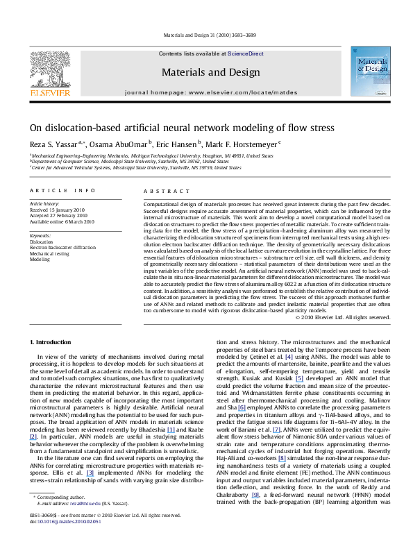 (PDF) On dislocation-based artificial neural network modeling of flow ...