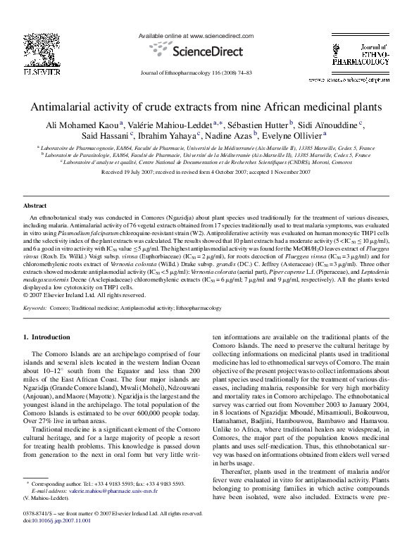 (PDF) Antimalarial activity of crude extracts from nine African ...