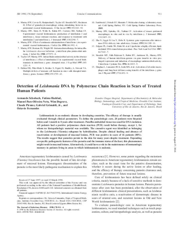 (PDF) Detection of Leishmania DNA by Polymerase Chain Reaction in Scars ...