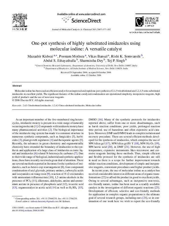 (PDF) One-pot synthesis of highly substituted imidazoles using ...