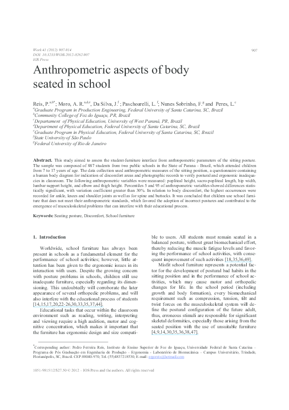 (PDF) Anthropometric aspects of body seated in school