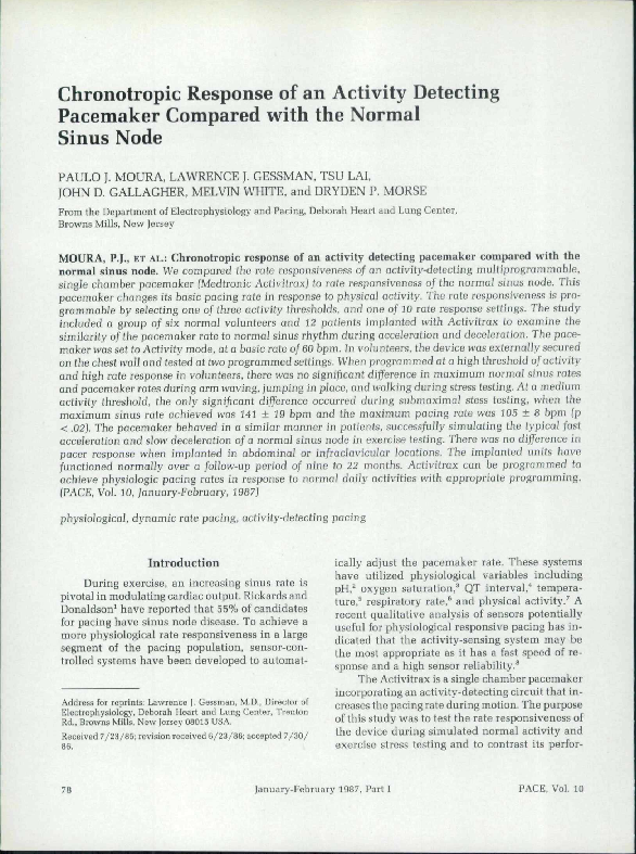 (PDF) Chronotropic Response of an Activity Detecting Pacemaker Compared ...