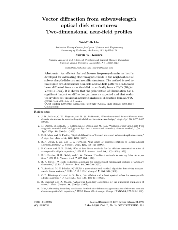 (PDF) Vector diffraction from subwavelength optical disk structures ...