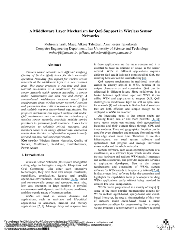 (PDF) A Middleware Layer Mechanism for QoS Support in Wireless Sensor ...