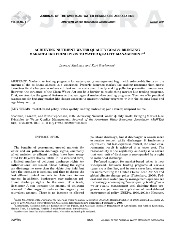 (PDF) Achieving Nutrient Water Quality Goals Bringing MarketLike