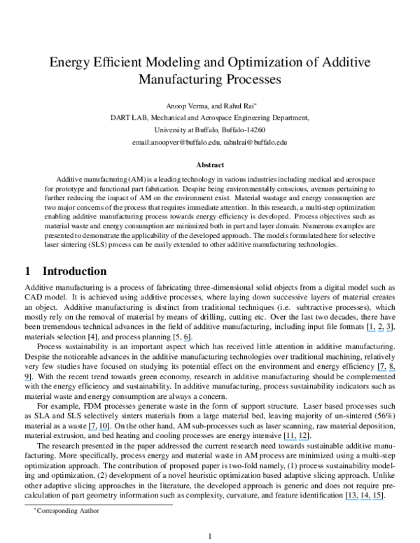 (PDF) Energy Efficient Modeling and Optimization of Additive ...
