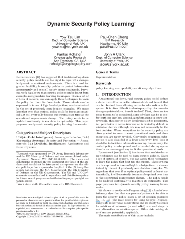 (PDF) Dynamic security policy learning