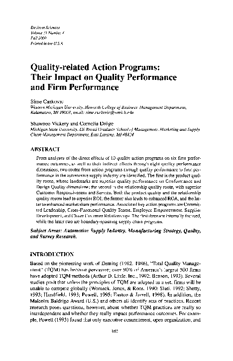 (PDF) Quality-related Action Programs: Their Impact on Quality ...