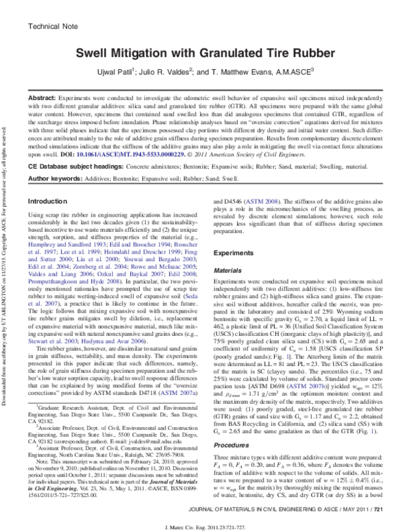 (PDF) Swell Mitigation with Granulated Tire Rubber Ujwalkumar Patil