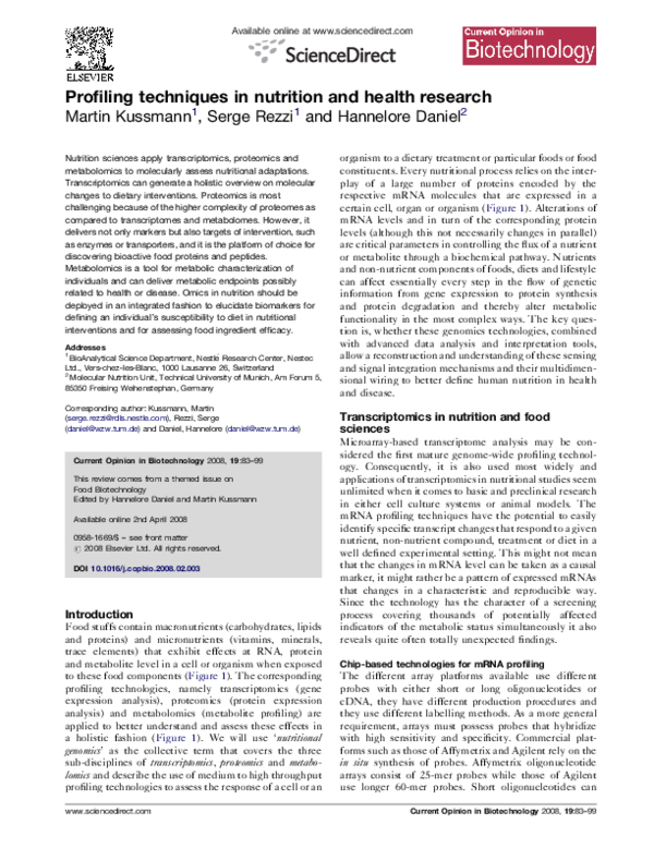 (PDF) Profiling techniques in nutrition and health research Martin