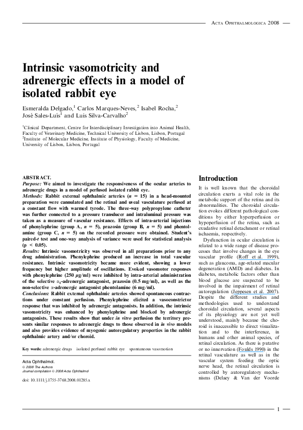(PDF) Intrinsic vasomotricity and adrenergic effects in a model of ...
