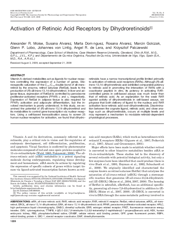 (PDF) Activation of Retinoic Acid Receptors by Dihydroretinoids