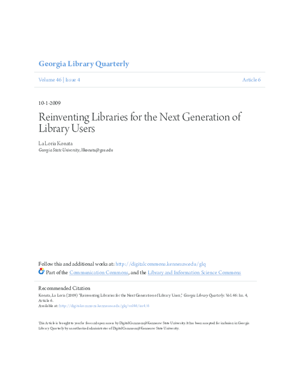 (PDF) Reinventing Libraries for the Next Generation of Library Users