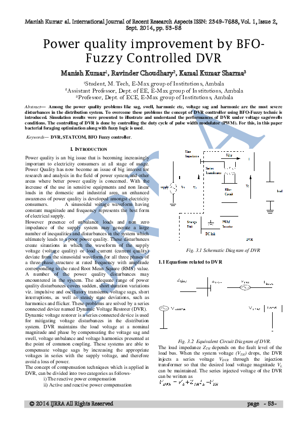(PDF) Power quality improvement by BFO- Fuzzy Controlled DVR