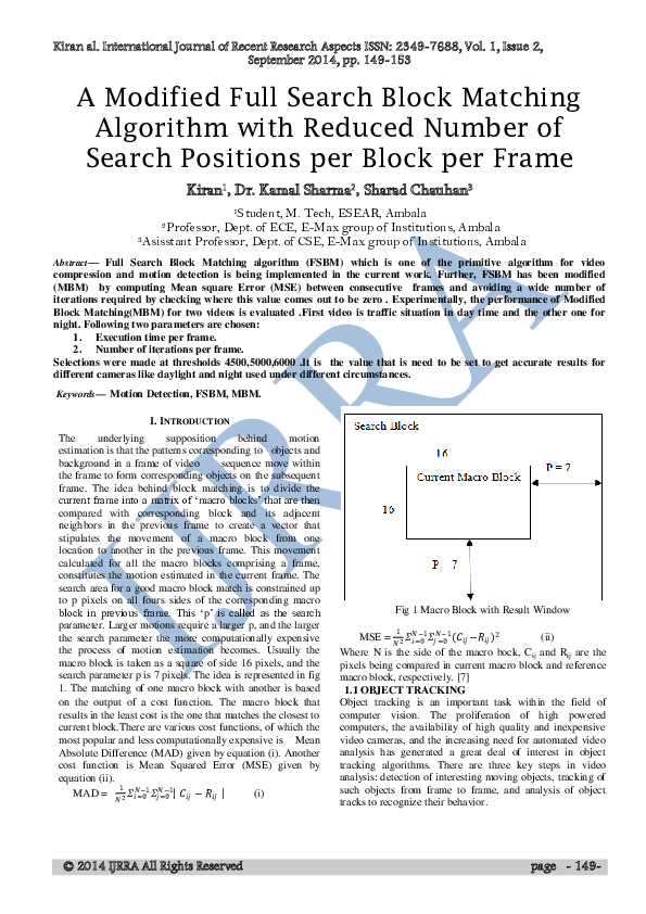 (PDF) A Modified Full Search Block Matching Algorithm with Reduced ...