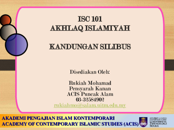 Taklimat Ketua Pusat Pengajian Akademi Pengajian Islam Kontemporari Acis Uitm Cawangan Perak Youtube