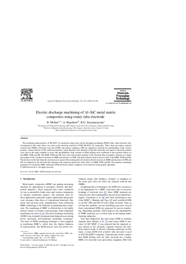 (PDF) Electric discharge machining of Al–SiC metal matrix composites ...