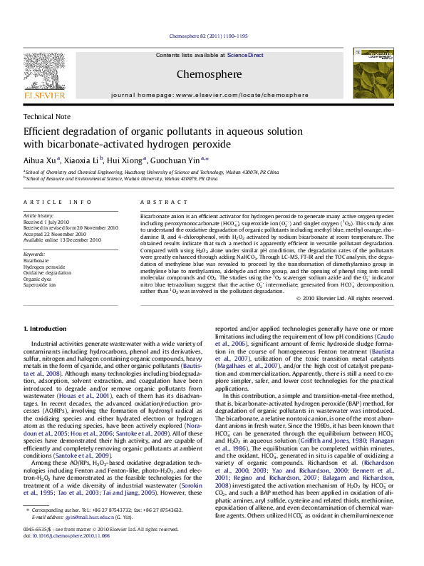 (PDF) Efficient degradation of organic pollutants in aqueous solution ...