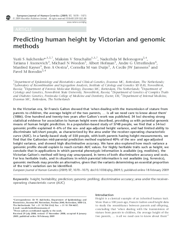 (PDF) Predicting human height by Victorian and genomic methods