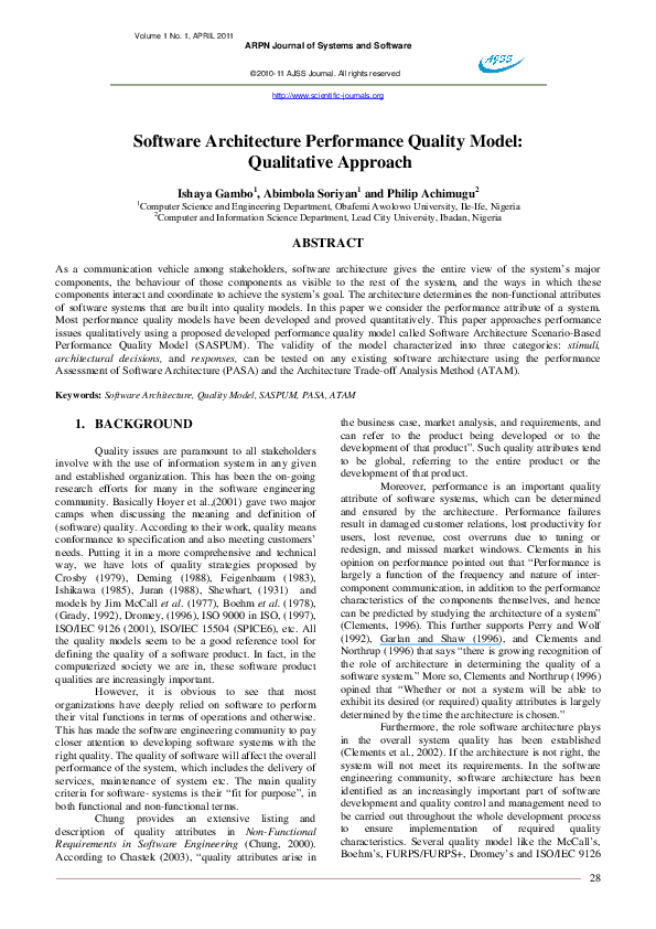 (PDF) Software Architecture Performance Quality Model: Qualitative Approach