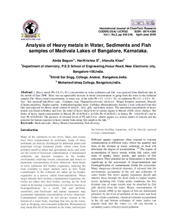 (PDF) Analysis of Heavy metals in Water, Sediments and Fish samples of ...