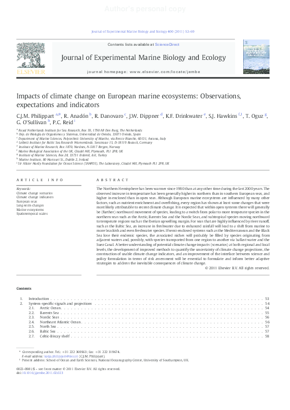 (PDF) Impacts of climate change on European marine ecosystems ...