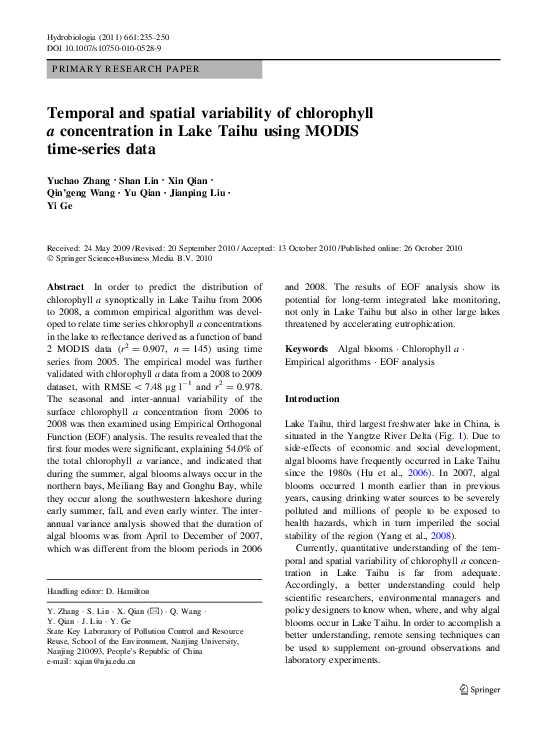 (PDF) Temporal and spatial variability of chlorophyll a concentration ...