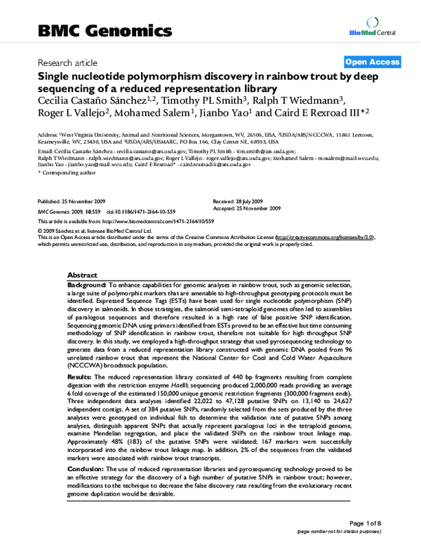 (PDF) Single nucleotide polymorphism discovery in rainbow trout by deep ...