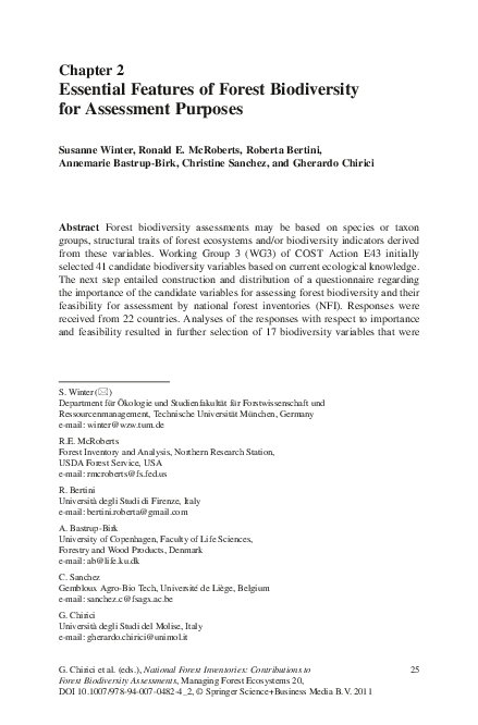 (PDF) Essential Features of Forest Biodiversity for Assessment Purposes