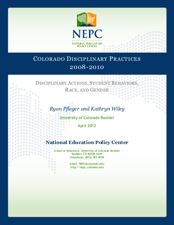 (PDF) Colorado disciplinary practices Disciplinary actions, student