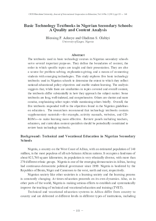 (PDF) Basic Technology Textbooks in Nigerian Secondary Schools: A ...