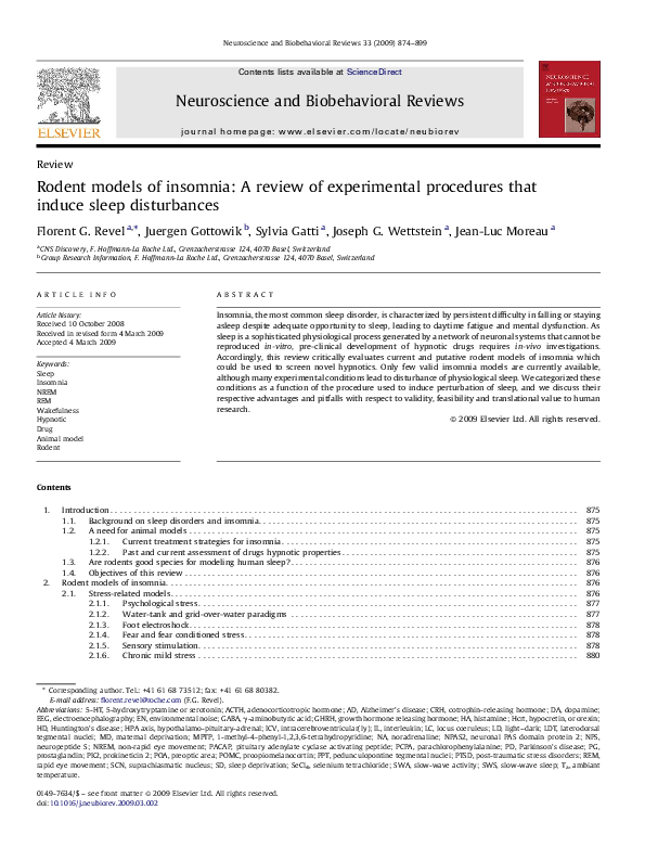 (PDF) Rodent models of insomnia: A review of experimental procedures ...