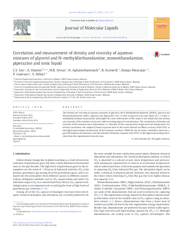 (PDF) Correlation and measurement of density and viscosity of aqueous ...
