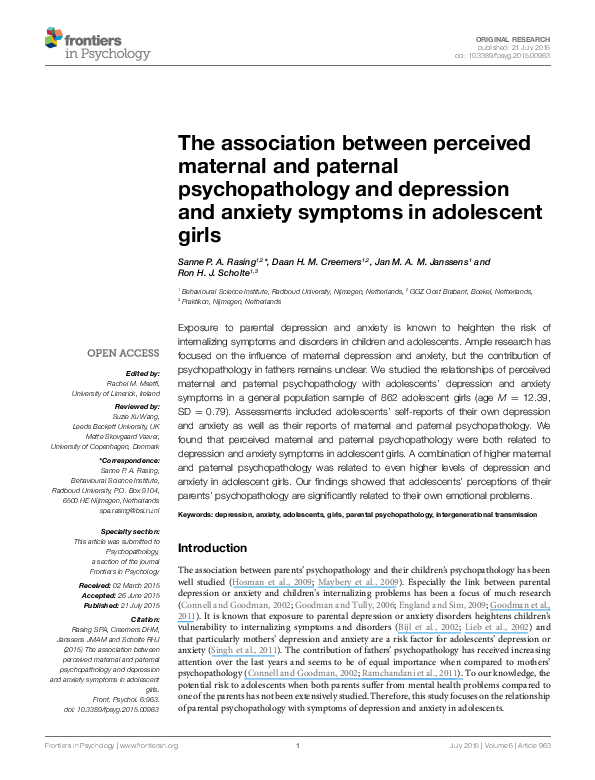 (PDF) The association between perceived maternal and paternal ...