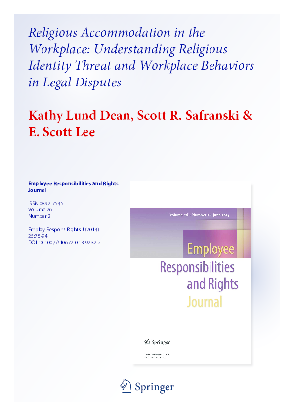Pdf Religious Accommodation In The Workplace Understanding Religious