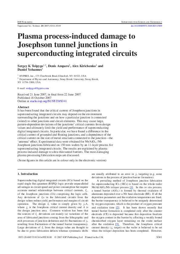 (PDF) Plasma process-induced damage to Josephson tunnel junctions in ...