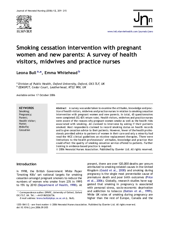 (PDF) Smoking cessation intervention with pregnant women and new