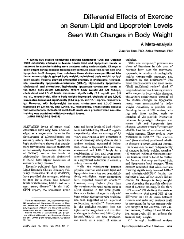 (PDF) Differential effects of exercise on serum lipid and lipoprotein ...