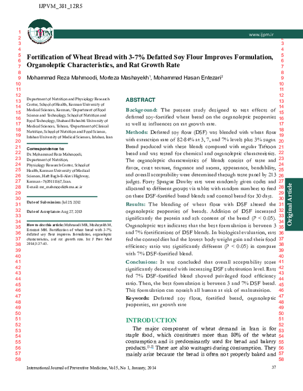 (PDF) Fortification of wheat bread with 3-7% defatted soy flour ...