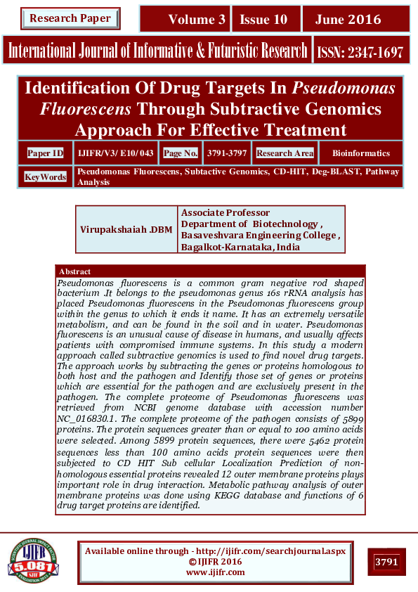 (PDF) Identification Of Drug Targets In Pseudomonas Fluorescens Through ...