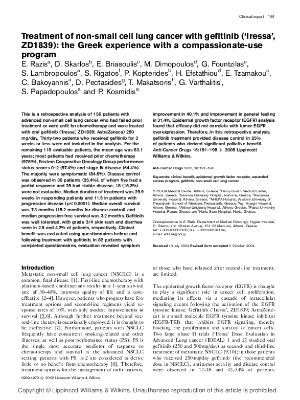 (PDF) Treatment of non-small cell lung cancer with gefitinib (???Iressa ...