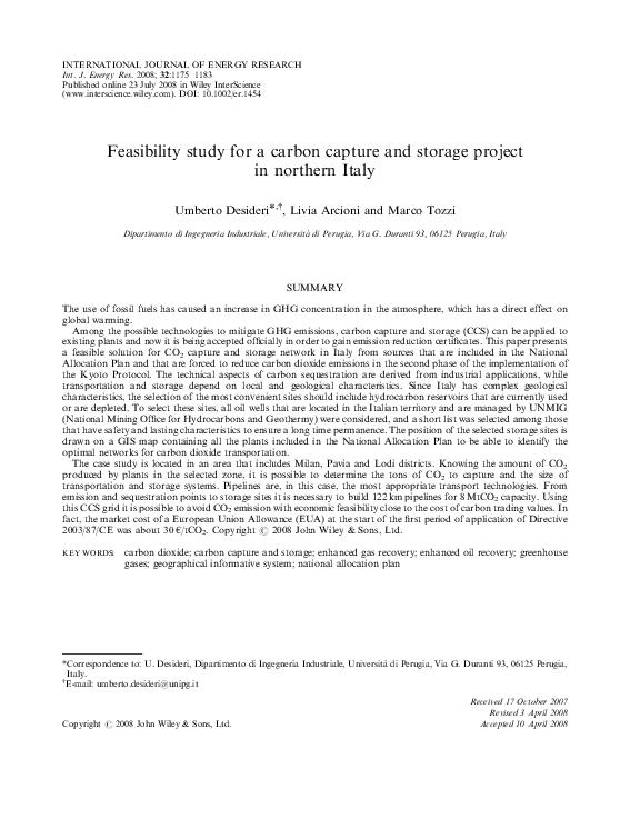 (PDF) Feasibility study for a carbon capture and storage project in ...