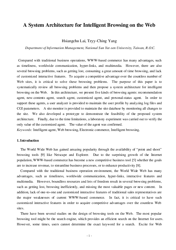 (PDF) A system architecture for intelligent browsing on the Web