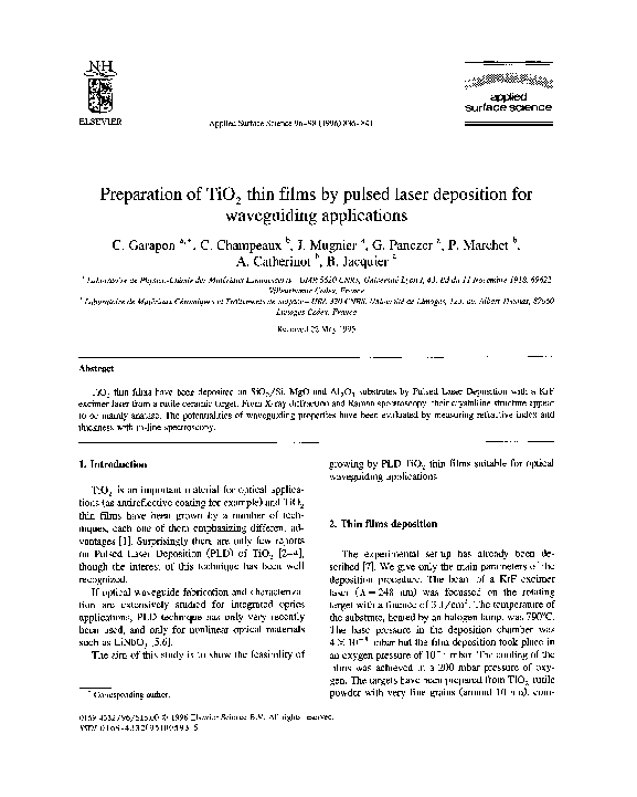 (PDF) Preparation of TiO 2 thin films by pulsed laser deposition for ...