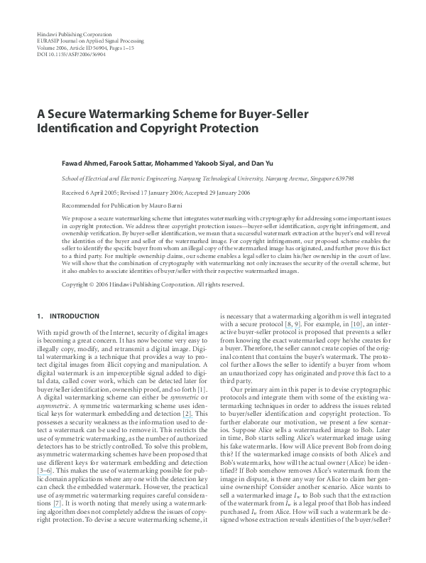 (PDF) A Secure Watermarking Scheme for Buyer-Seller Identification and ...