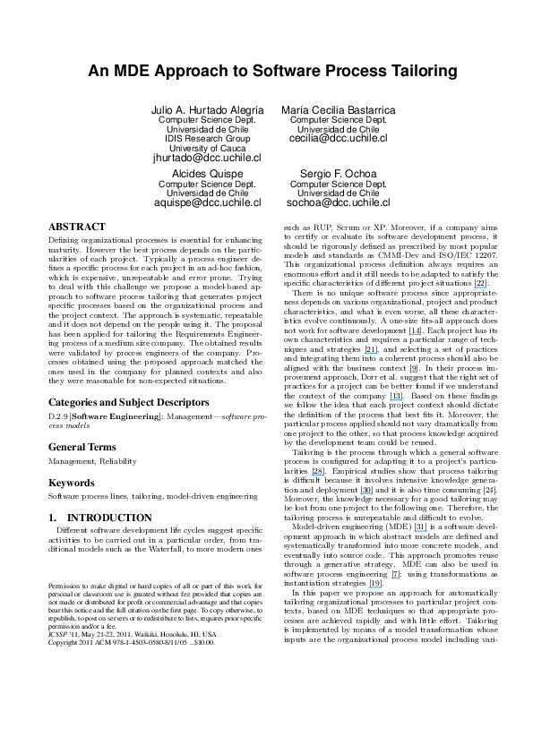 (PDF) An MDE approach to software process tailoring