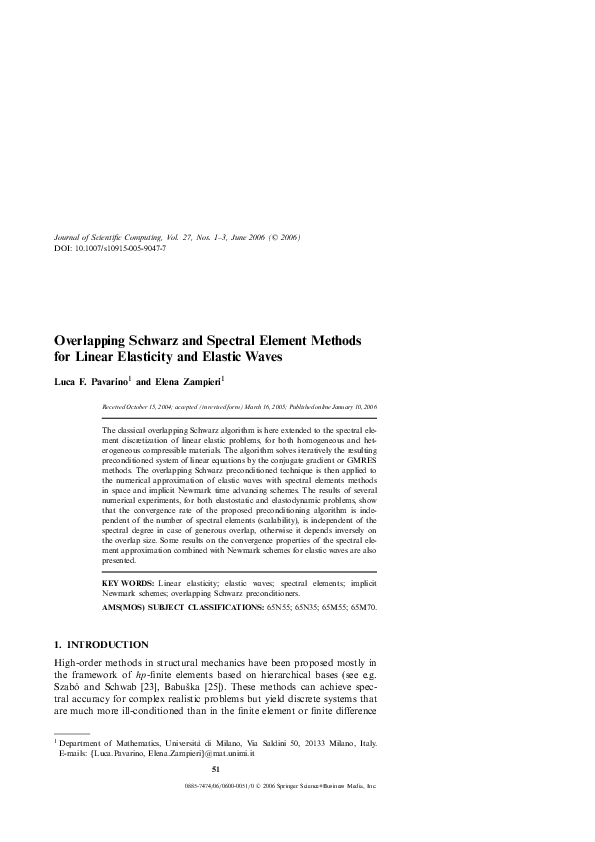 (PDF) Overlapping Schwarz and Spectral Element Methods for Linear ...