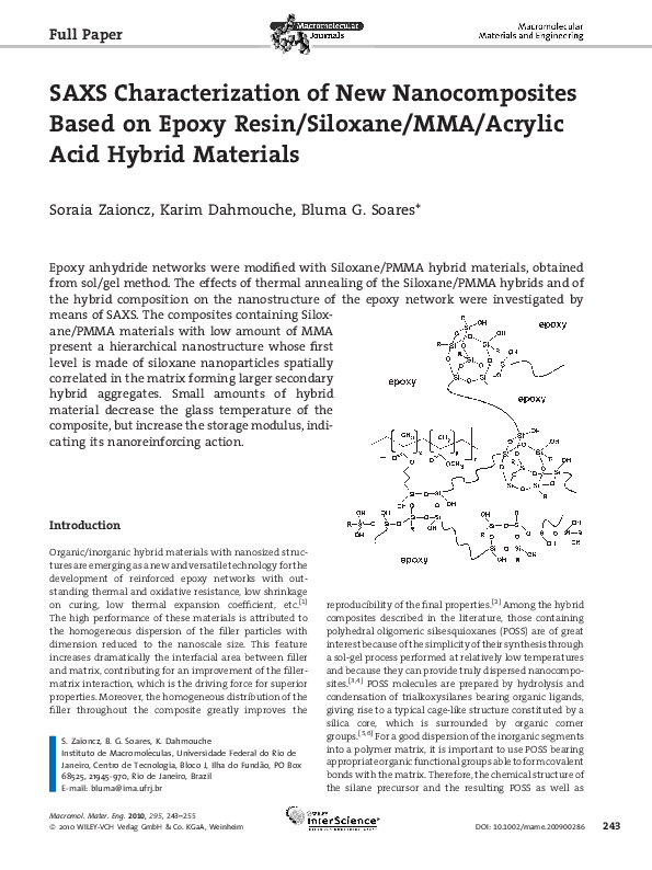 (PDF) SAXS Characterization of New Nanocomposites Based on Epoxy Resin ...