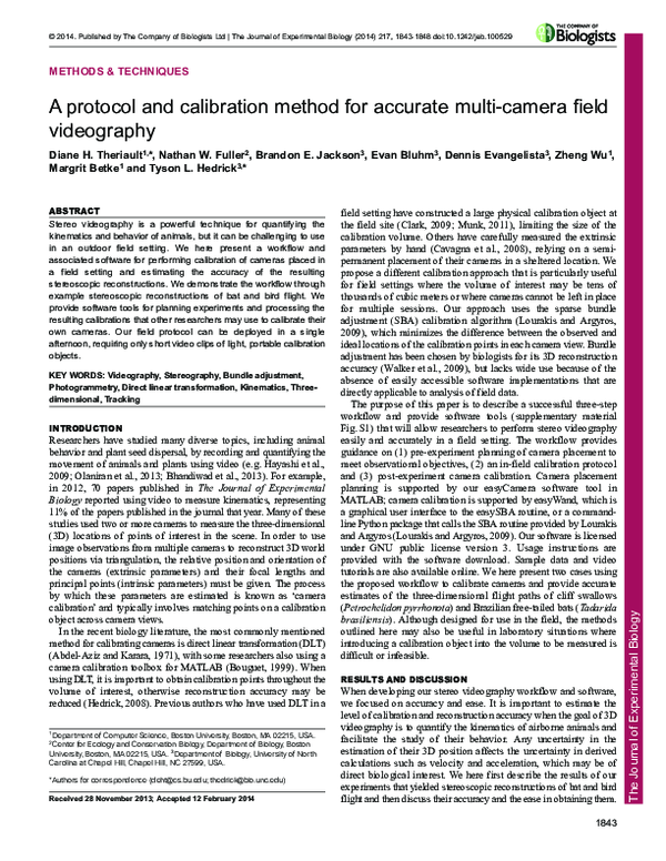 (PDF) A protocol and calibration method for accurate multi-camera field ...
