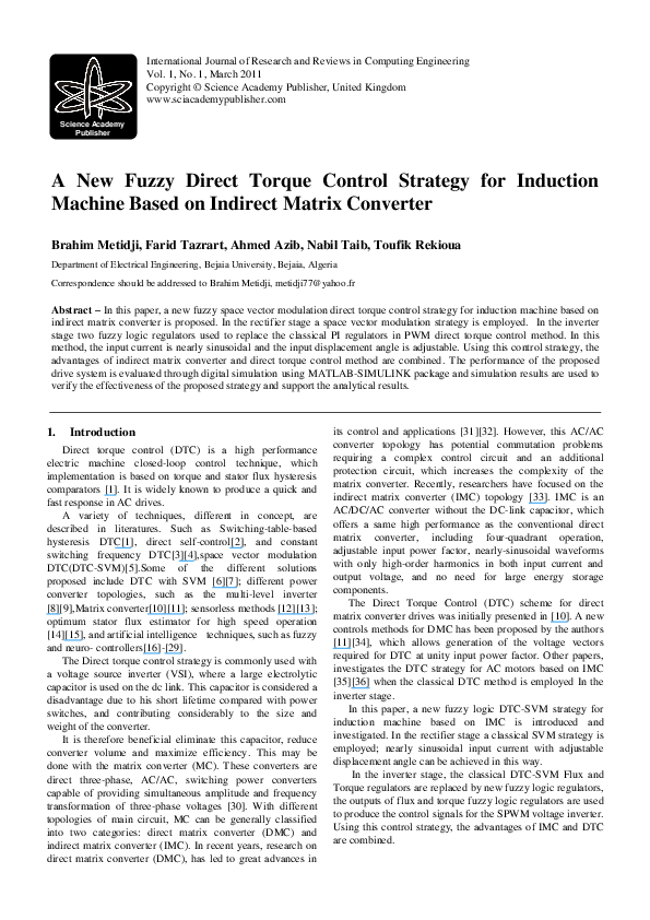 (PDF) A New Direct Torque Control Strategy for Induction Machine Based ...